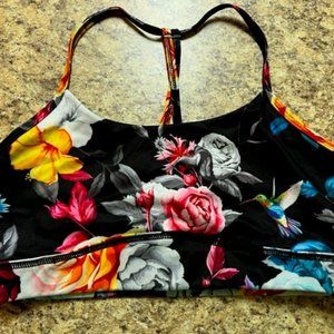 ZYIA Dark Floral Mesh Sports Bra Rose Hummingbird